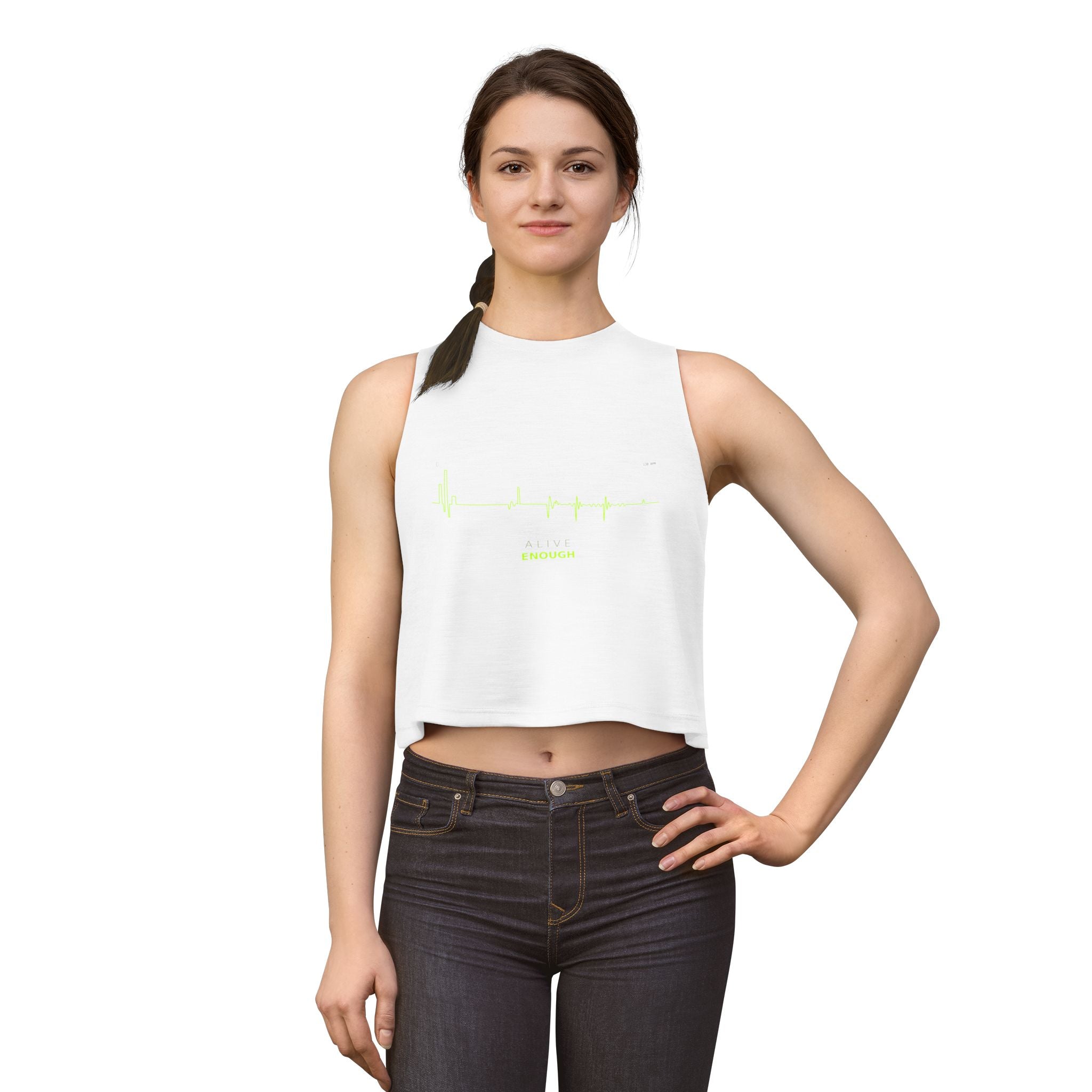 Alive Enough Crop Top — Techno Heartbeat Graphic Crop Tee | VOSKT