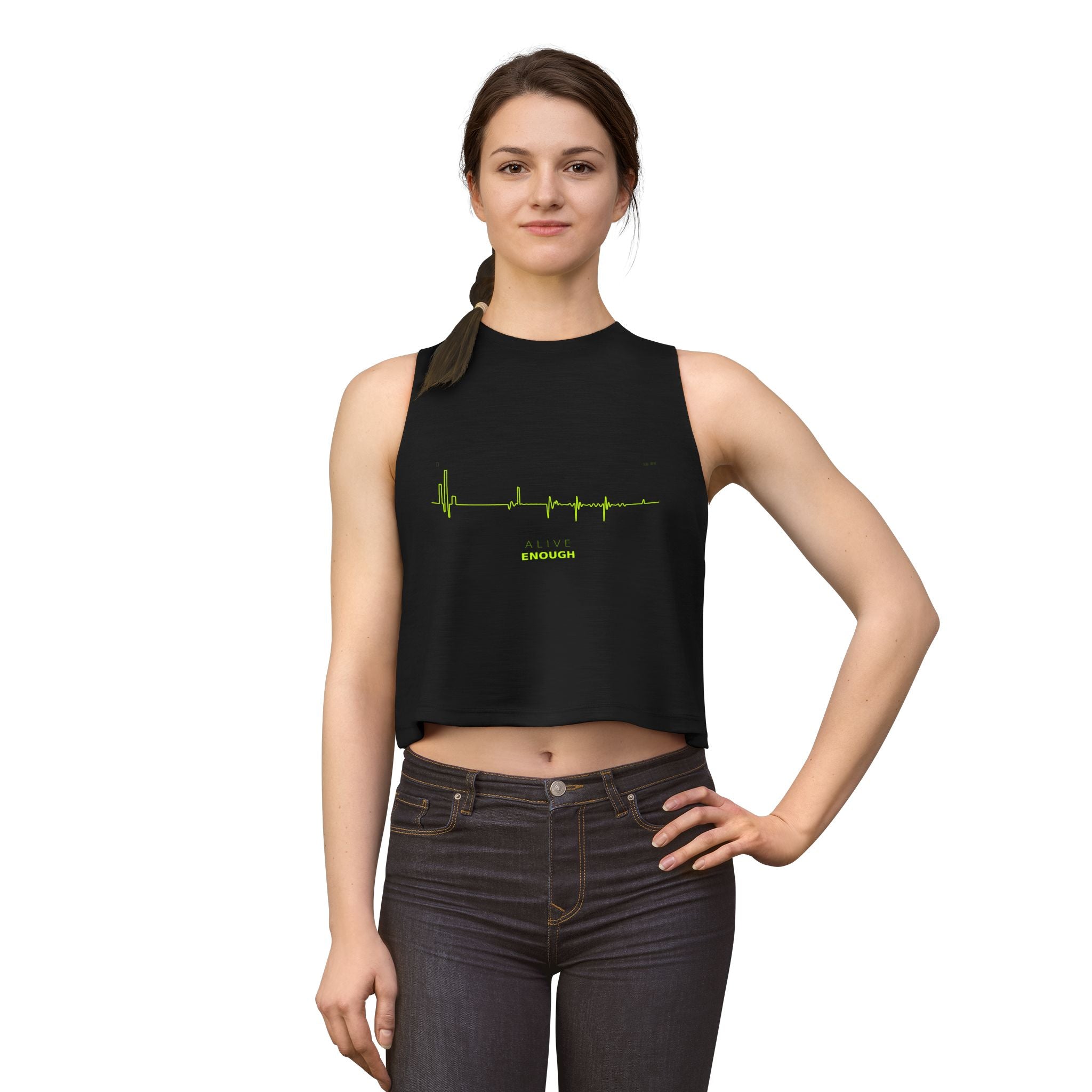 Alive Enough Crop Top — Techno Heartbeat Graphic Crop Tee | VOSKT